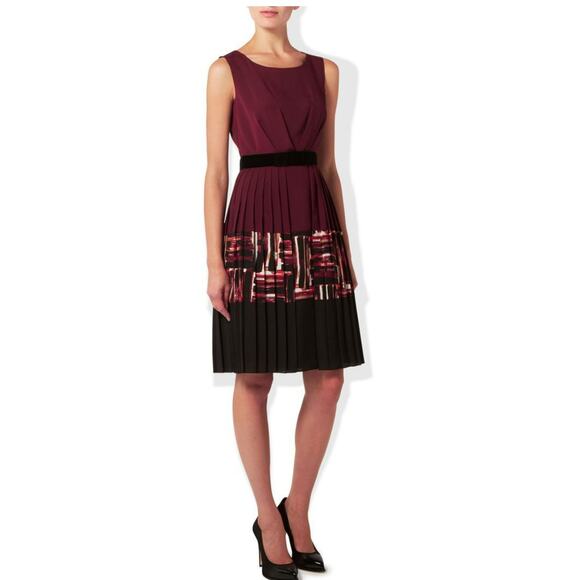 Hobbs London Madison Pleated Midi Dress Burgundy Maron Sleeveless Women's Size 6 - Picture 1 of 7